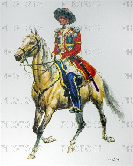 Officer on Horseback of the Russian Empire in 1835 Parade Cossack Uniform