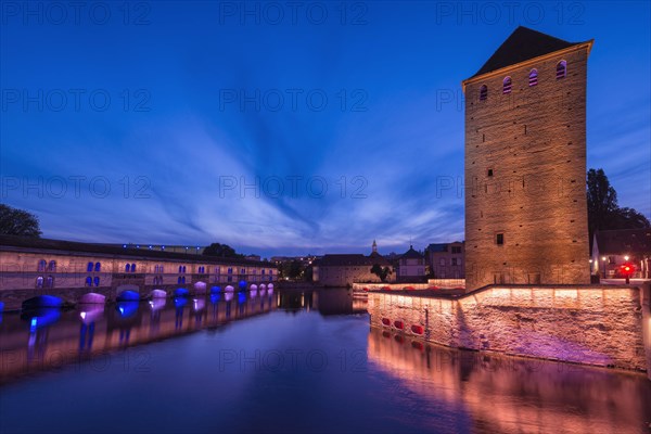 Ponts couverts and Barrage Vauban over ILL canal at sunset