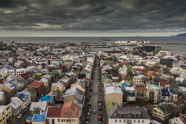 View from the church of Hallgrimur onto Reykjavik and to the Snaeffelsness peninsula at the back