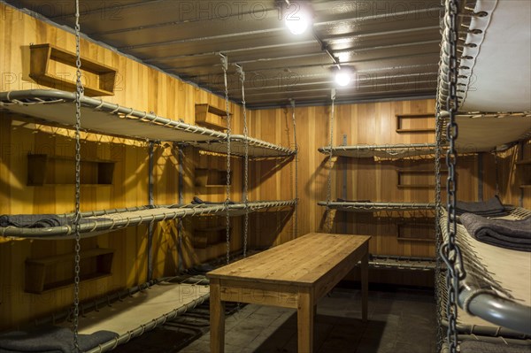 German WWII sleeping quarters with bunk beds in the bunker at Raversyde Atlantikwall