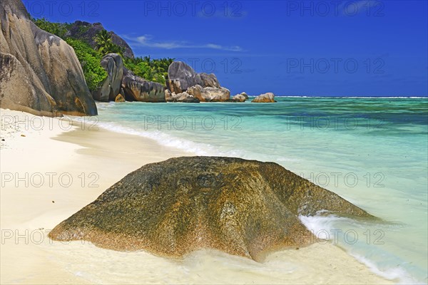 Beach and granite rocks at the dream beach Source d'Argent