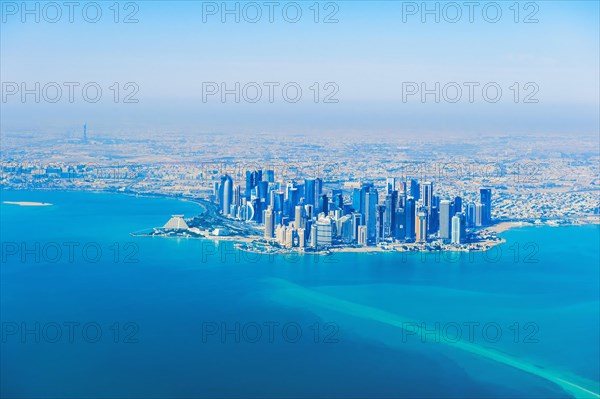 Aerial view of Doha and the Persian Gulf