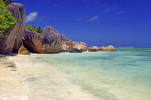 Beach and granite rocks at the dream beach Source d'Argent