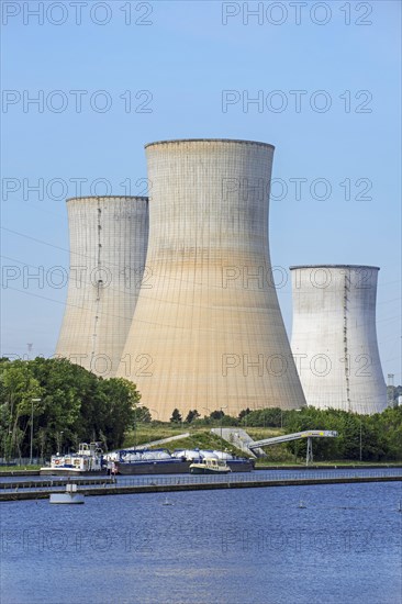 Cooling towers of the Tihange nuclear power plant along the Meuse near Huy