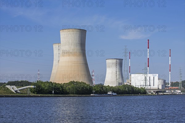 Cooling towers of the Tihange nuclear power plant along the Meuse near Huy