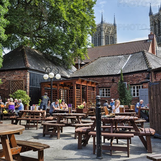 Visitors in a beer garden