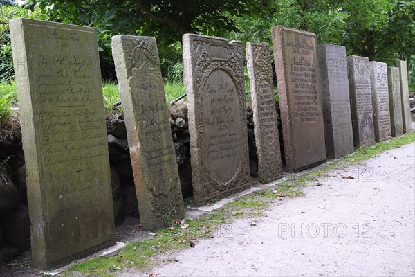 Hundreds of years old grave slabs in the cemetery of Keitum