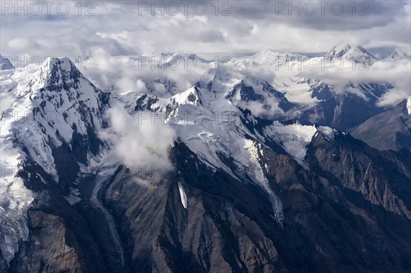 Aerial view over the central Tian Shan Mountains