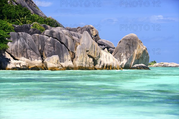 Beach and granite rocks at Anse La Reunion