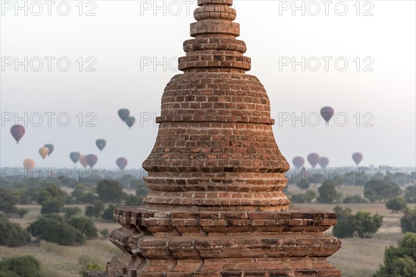 Hot air balloons over the temples of Bagan