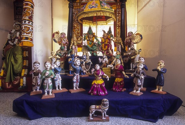 Doll display of kolu during the Navratri festival at Tamil Nadu