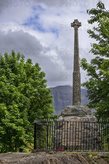Monument with Celtic cross commemorating the massacre of the Clan MacDonald of Glencoe in 1692