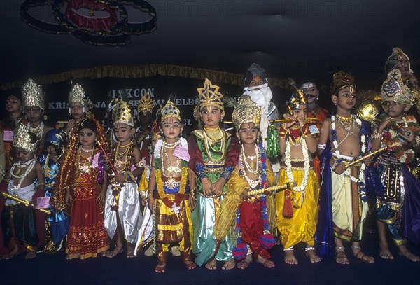 Boy and a girl in costumes in a religious festival of Krishna Janmashtami