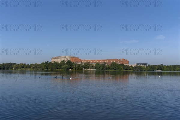 Large Dutzenteich with Congress Hall from 1940 on the former Nazi Party Rally Grounds