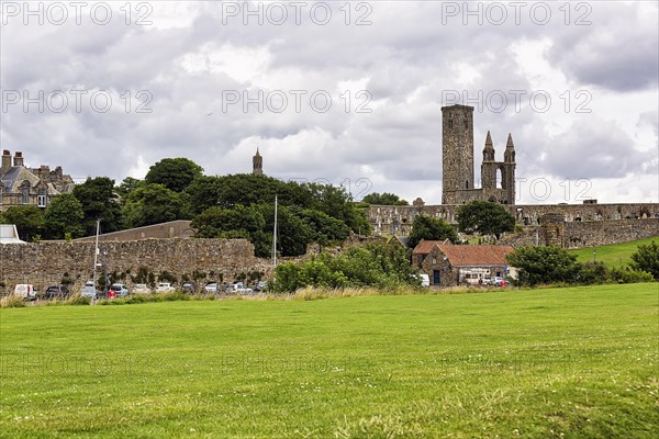 Village view St Andrews with ruins of the cathedral