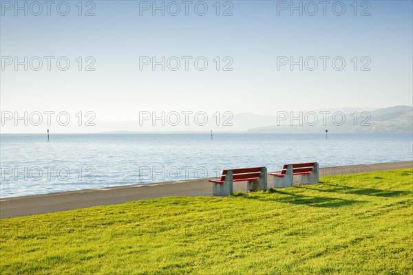 Two benches on the shore of Lake Constance near Arbon in Thurgau