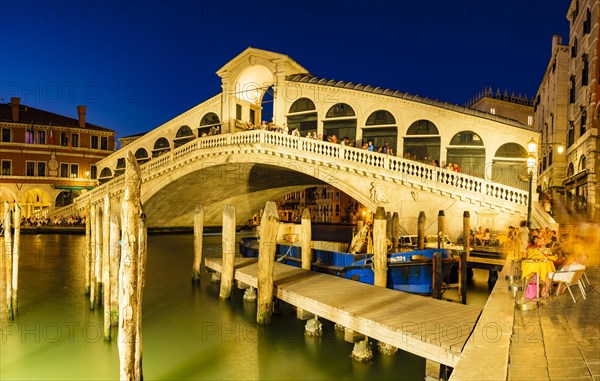 Rialto Bridge on the Grand Canal at dusk