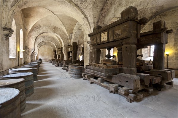 Old wine presses in Kloster Eberbach Abbey, Eltville am Rhein