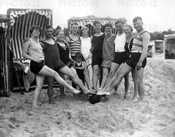 Group with bathers at the beach