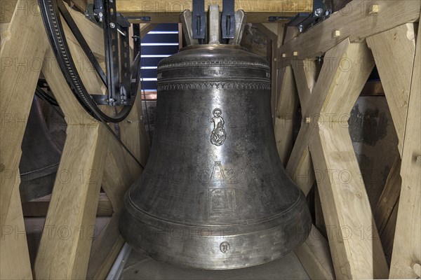 Bell tower with steeple bell in the tower of the Beerbach church