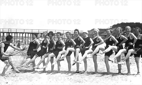 Group with bathers on the beach