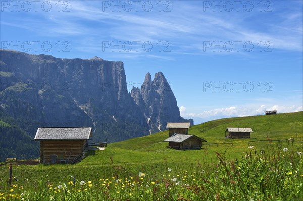 Alpine hut on the Alpe di Siusi with Sciliar