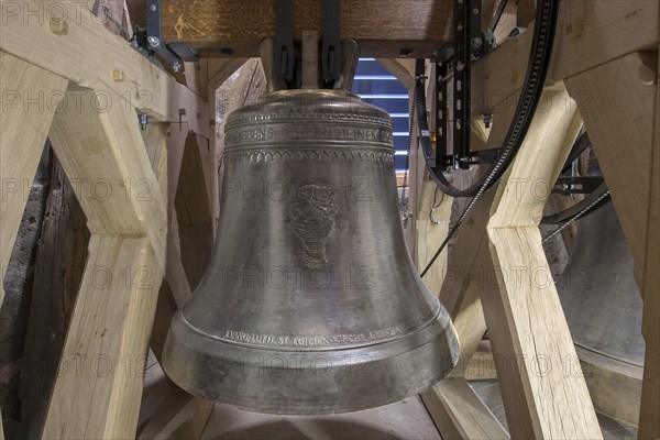 Bell tower with steeple bell in the tower of the Beerbach church