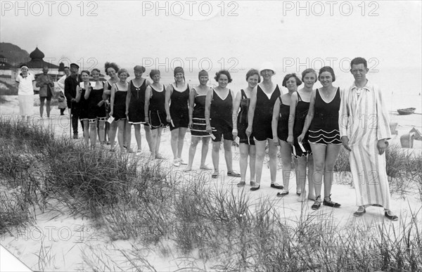 Group with bathers at the beach