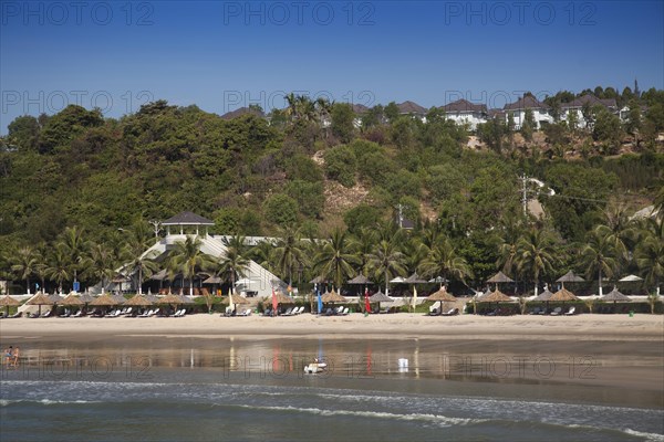 Bathing beach with beach loungers