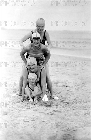 Group with bathers at the beach