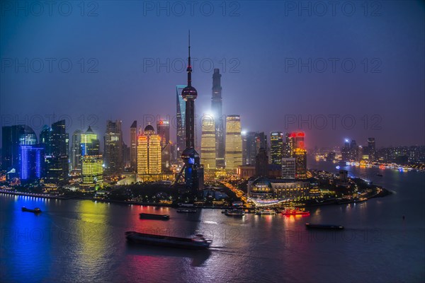 Pudong with Huangpu and Oriental Pearl Tower by night