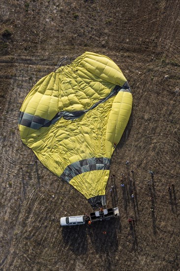 Collapsed hot air balloon on the ground in Cappadocia