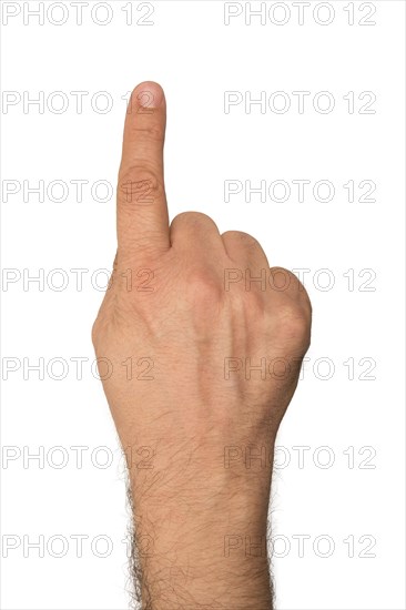 Pointing finger on white background