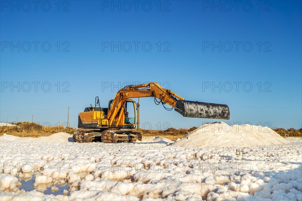 Excavator harvesting sea salt