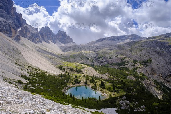 View from the Forc dl Lech saddle of Lago di Lagazuoi