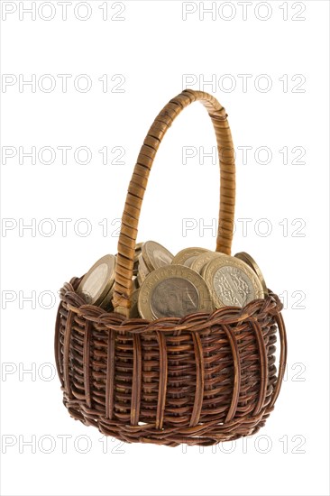 Turkish coins basket with isolated white background