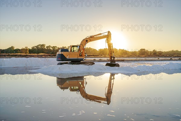 Excavator harvesting sea salt