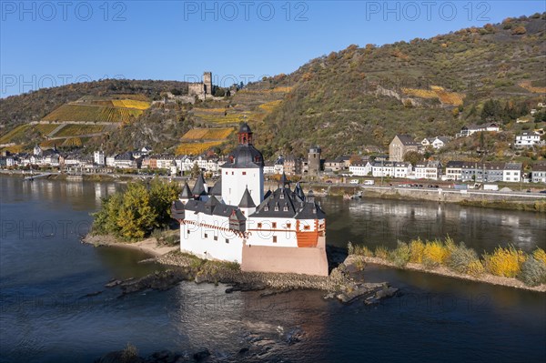 Aerial view of Zollburg Pfalzgrafenstein in the Rhine