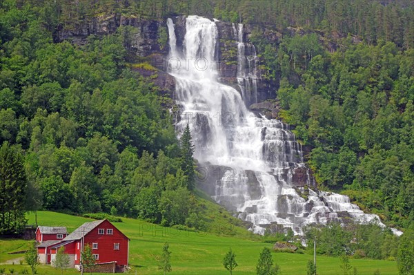 Red House and Waterfall