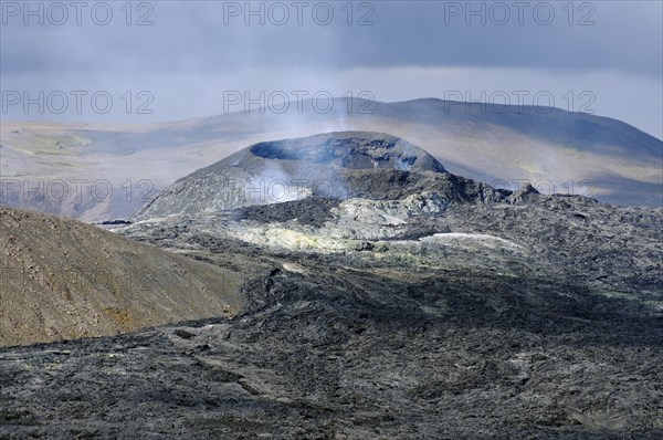 Smoking volcano crater