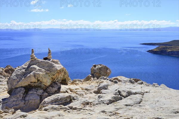 Cairns on the rocky shore