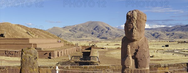 Fraile monolith or monk monolith of the pre-Inca period in the ruins of Tiwanaku