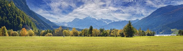 Lake Resia panorama with Ortles mountain range