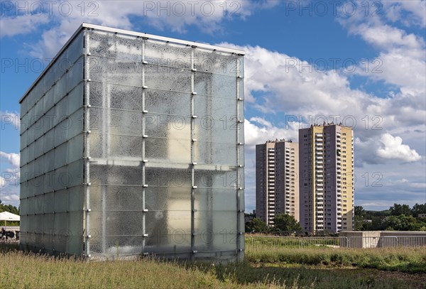 Modernist Osiedle Gwiazdy estate and glass cube of New Silesian Museum