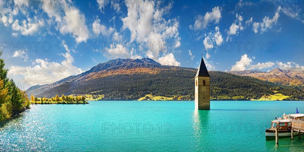 Reschensee with Ortler mountain range