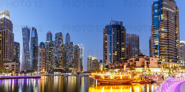 Dubai Marina Harbour Skyline Architecture Holiday by Night Panorama in Dubai