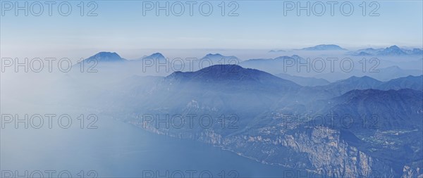 Southwestern peak panorama of the Garda Mountains and Bergamo Alps