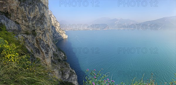 View of northern Lake Garda from the old coastal road and hiking trail Via Ponale