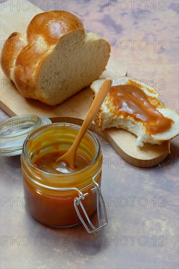 French caramel cream in glass and yeast plait