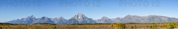 Mountain panorama with Mount Moran and Grand Teton peaks